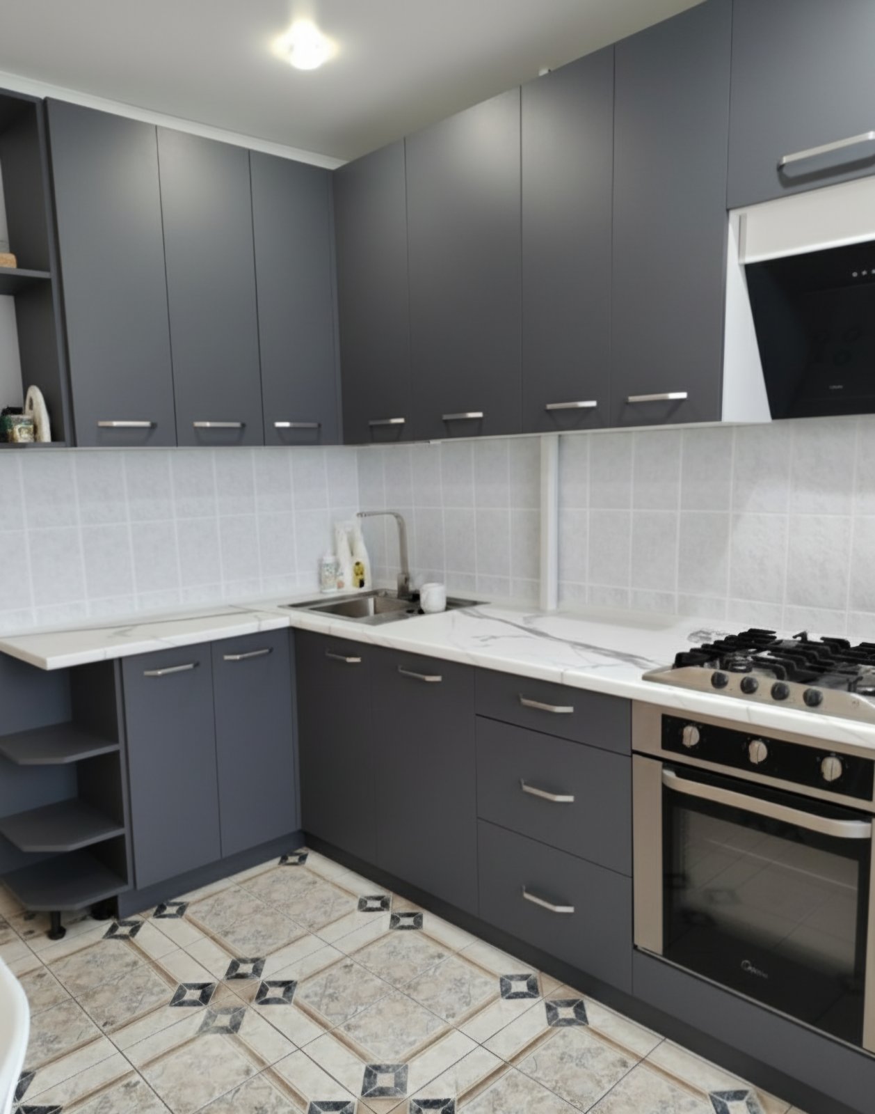 Угловая кухня Свежесть 4,45 метра (серый пыльный)