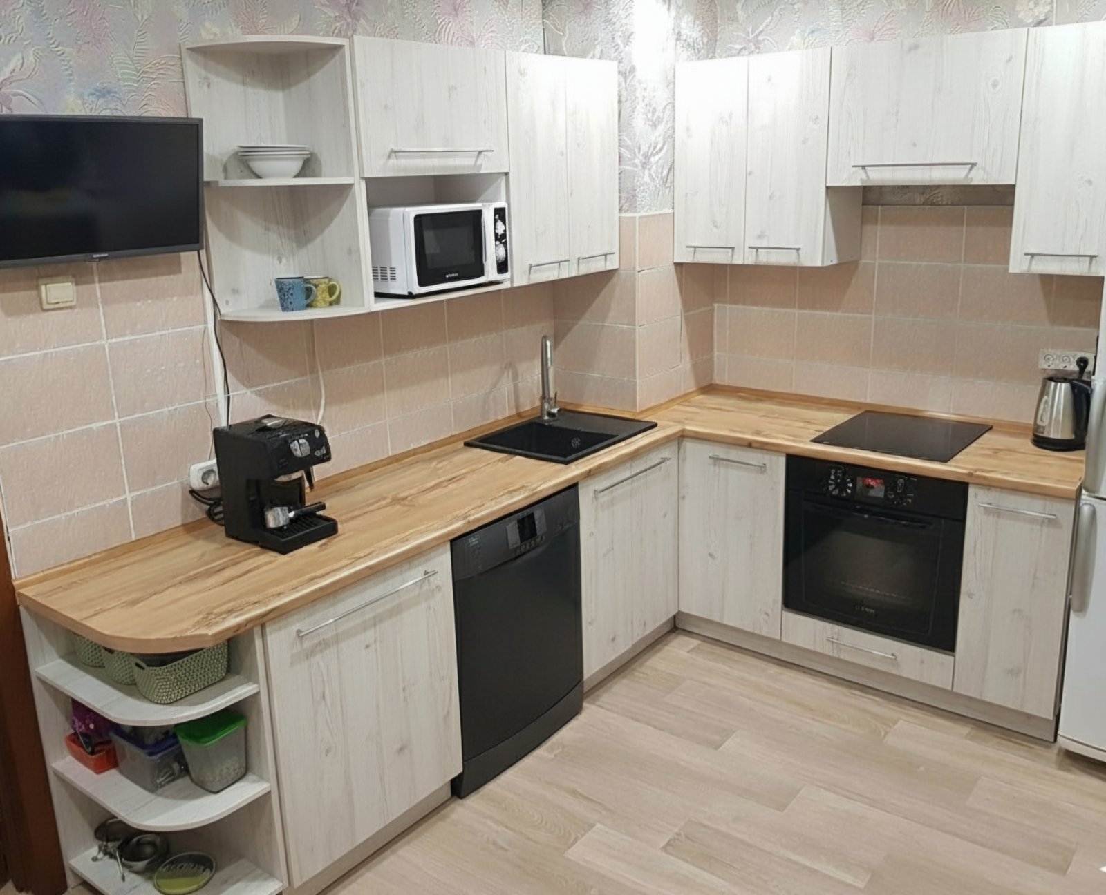 Угловая кухня Родос 3,8 метра (ледяное дерево)