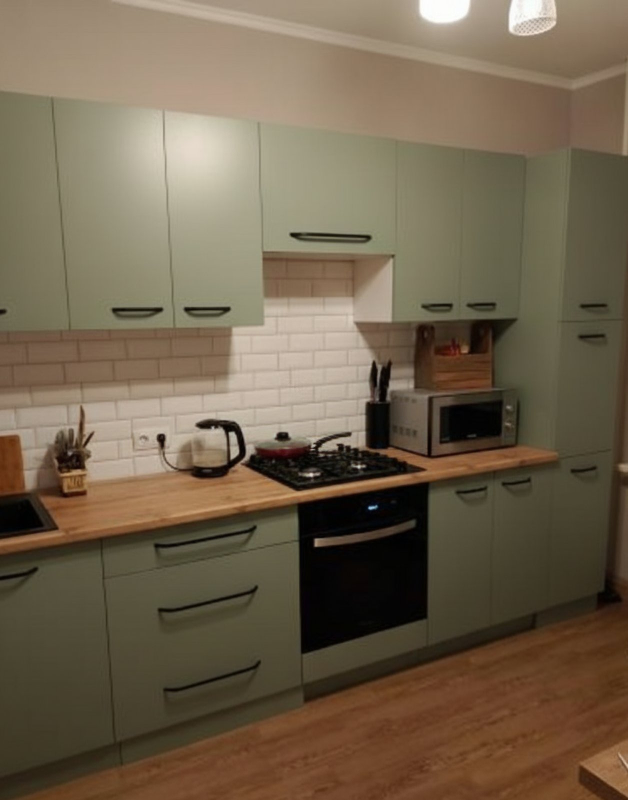 Прямая кухня Светлый Бриз 3,4 метра (зеленый самшит)