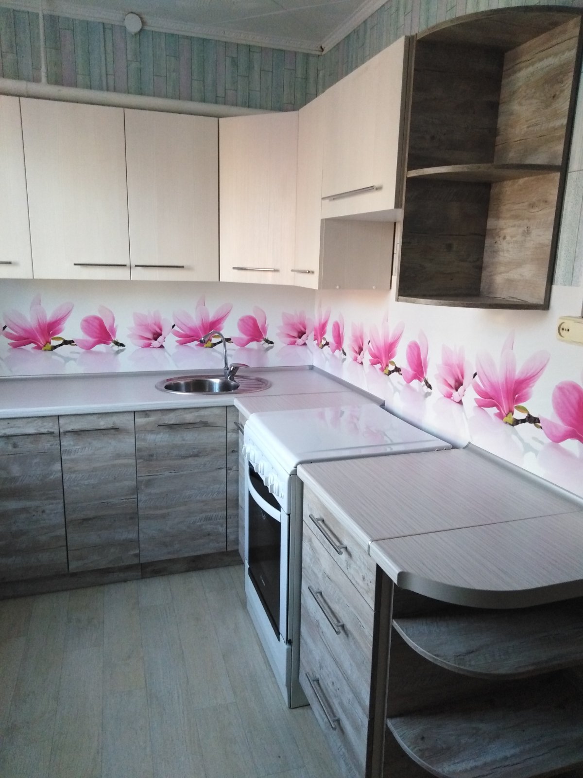 Угловая кухня Ретро 4,5 метра (дуб молочный/дуб юкон)