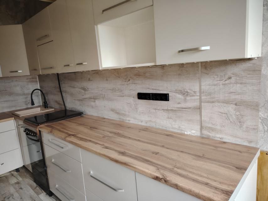 Угловая кухня Городской минимализм 4,8 метра (белый форфоровый оникс)