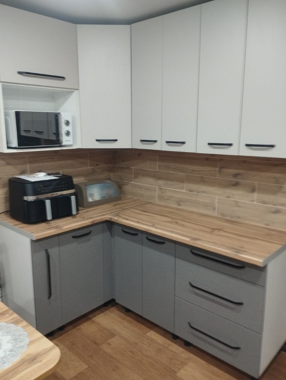 Угловая кухня Шедевр 3 метра (кашемир серый/лен антрацид)